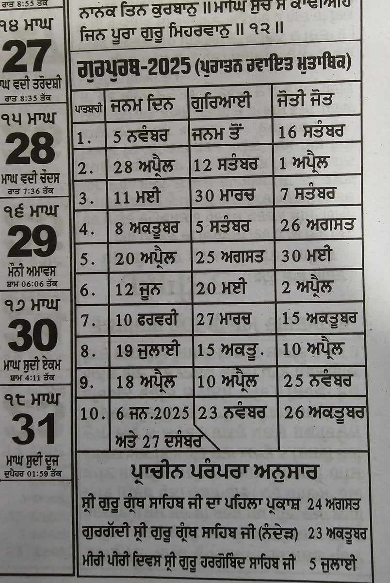 Sikh calendar khalsa heera jantari nanakshahi 2025 punjabi hindu new y