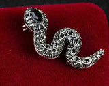 Vintage Look Black Silver Plated Snake Brooch Suit Coat Broach Collar Pin B16D