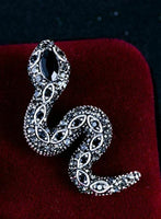 Vintage Look Black Silver Plated Snake Brooch Suit Coat Broach Collar Pin B16D