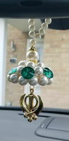 Gold Plated Punjabi Sikh Small Khanda Stunning Pendant Car Rear Mirror Beads Mal