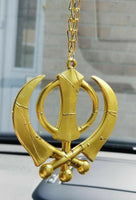 LARGE Plastic Gold Tone Stunning Khanda Punjabi Sikh Pendant Car Rear Mirror