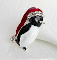 Vintage Look Silver Plated Diamante Linux Penguin Brooch Suit Coat Broach Pin U6