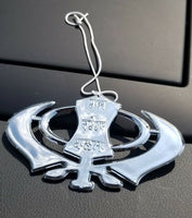 Extra LARGE Plastic Silver Tone Wide Khanda Punjabi Sikh Pendant Car Rear Mirror