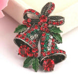 Stunning Diamonte Silver Plated Vintage Look Christmas Bells Brooch Cake Pin B48