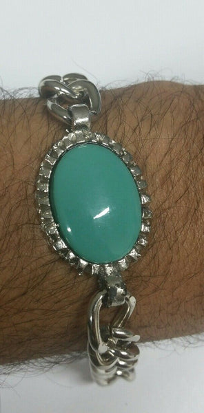 Stunning Steel SALMAN KHAN STYLE Movie Tubelight Bajrangi Green Stone Bracelet Q