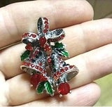 Stunning Diamonte Silver Plated Vintage Look Christmas Bells Brooch Cake Pin B48