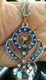 Silver Plated Punjabi Singh Sikh Blue Khanda Pendant Car Rear Mirror Hanging