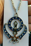 Silver Plated Punjabi Singh Sikh Blue Khanda Pendant Car Rear Mirror Hanging