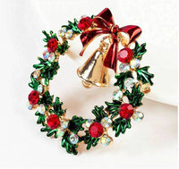 Stunning Diamonte Gold Plated Vintage Look Christmas Wreath Bell Brooch Pin B48Q