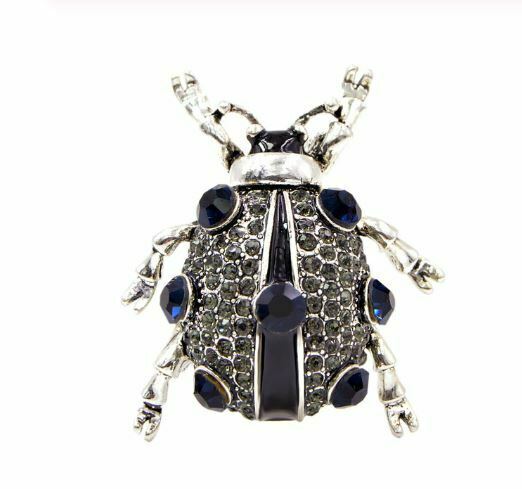 Vintage Look Silver Plated Black Beetle Brooch Suit Coat Broach Collar Pin B10