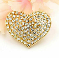 Vintage Look Gold Plated Rhinestones Heart Brooch Suit Coat Broach Cake Pin AO3