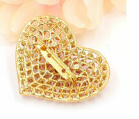 Vintage Look Gold Plated Rhinestones Heart Brooch Suit Coat Broach Cake Pin AO3