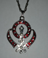 Unisex Large Sikh Khanda Pendant in Blue Red and Black with Stunning Rhinestones