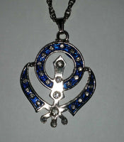 Unisex Large Sikh Khanda Pendant in Blue Red and Black with Stunning Rhinestones