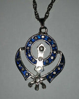 Unisex Large Sikh Khanda Pendant in Blue Red and Black with Stunning Rhinestones