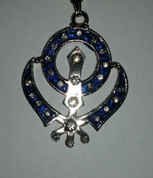 Unisex Large Sikh Khanda Pendant in Blue Red and Black with Stunning Rhinestones