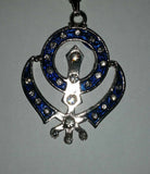 Unisex Large Sikh Khanda Pendant in Blue Red and Black with Stunning Rhinestones