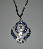 Unisex Large Sikh Khanda Pendant in Blue Red and Black with Stunning Rhinestones