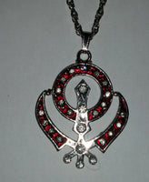 Unisex Large Sikh Khanda Pendant in Blue Red and Black with Stunning Rhinestones