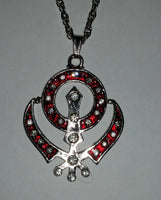 Unisex Large Sikh Khanda Pendant in Blue Red and Black with Stunning Rhinestones