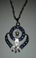 Unisex Large Sikh Khanda Pendant in Blue Red and Black with Stunning Rhinestones