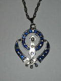 Unisex Large Sikh Khanda Pendant in Blue Red and Black with Stunning Rhinestones