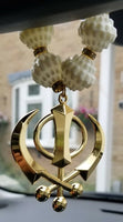 Gold Plated Khanda Pendant Punjabi Kaur Sikh Singh Car Rear Mirror Hanger Mala