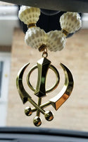 Gold Plated Khanda Pendant Punjabi Kaur Sikh Singh Car Rear Mirror Hanger Mala