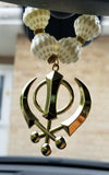 Gold Plated Khanda Pendant Punjabi Kaur Sikh Singh Car Rear Mirror Hanger Mala