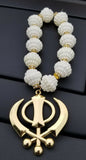 Gold Plated Khanda Pendant Punjabi Kaur Sikh Singh Car Rear Mirror Hanger Mala