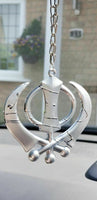 LARGE Plastic Silver Tone Stunning Khanda Punjabi Sikh Pendant Car Rear Mirror