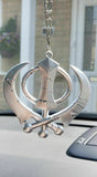 LARGE Plastic Silver Tone Stunning Khanda Punjabi Sikh Pendant Car Rear Mirror