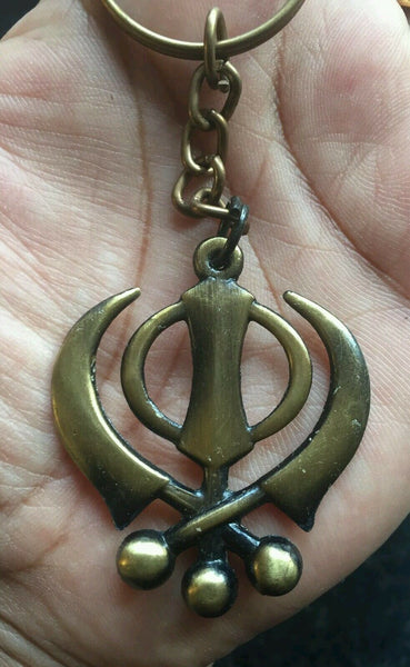 SIKH RELIGIOUS ICON KHANDA KEY RING Bronze Affect Steel Punjabi Khanda Key Chain