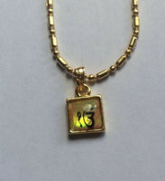 Small Punjabi Sikh Singh Gold Tone Eik Onkar Square Pendant Chain necklace LL33