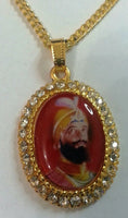 Large Gold Plated Sikh Hindu Religious Pendants - Guru Nanak Guru Gobind Khanda