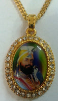 Large Gold Plated Sikh Hindu Religious Pendants - Guru Nanak Guru Gobind Khanda