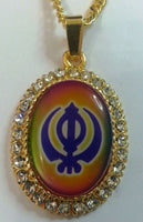 Large Gold Plated Sikh Hindu Religious Pendants - Guru Nanak Guru Gobind Khanda