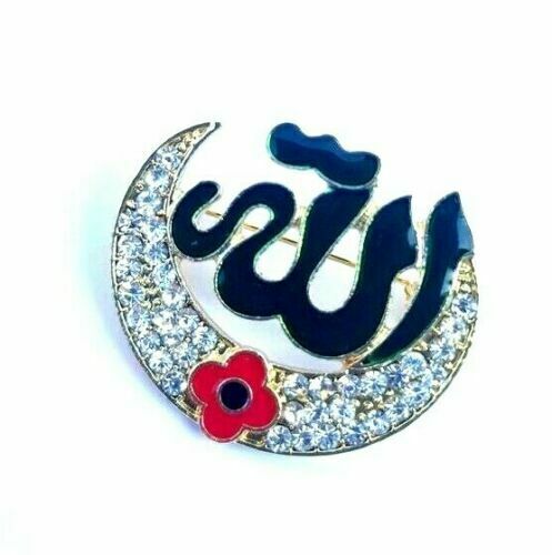 Stunning Diamonte Gold Plated AllahPoppy Muslim Islam Allah Moon Brooch Cake Pin