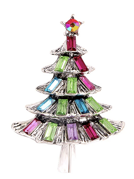 Vintage Look Stunning Diamonte Silver Plated Christmas Tree Brooch Cake Pin JJ24