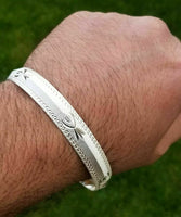 Silver Plated Laser Engraved Khanda Sikh Singh Kaur Khalsa Kara Bangle Kada A8