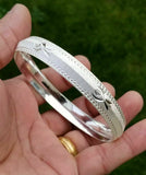 Silver Plated Laser Engraved Khanda Sikh Singh Kaur Khalsa Kara Bangle Kada A8