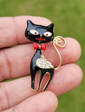 Black cat brooch vintage look gold plated retro enamel celebrity broach pin k20