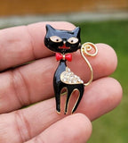 Black cat brooch vintage look gold plated retro enamel celebrity broach pin k20