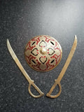 Sikh singh khalsa kaur brass dhall & two kirpans letter opener wall hanging aa10