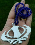 Silver plated wide khanda punjabi sikh singh pendant car rear mirror blue mala s