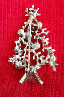 Vintage look stunning diamonte silver plated christmas tree brooch cake pin gift