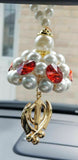 Gold plated punjabi sikh small khanda stunning pendant car rear mirror beads red