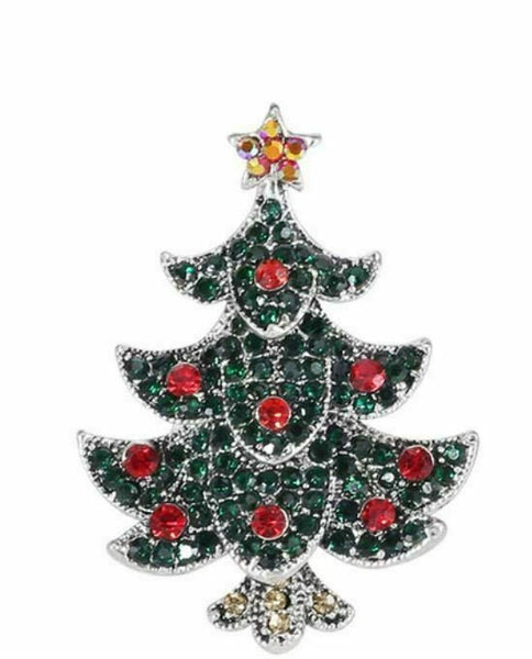 Vintage look stunning diamonte silver plated christmas tree brooch cake pin b49h