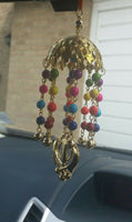 Gold plated umbrella punjabi sikh khanda stunning pendant car rear mirror hanger