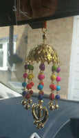 Gold plated umbrella punjabi sikh khanda stunning pendant car rear mirror hanger